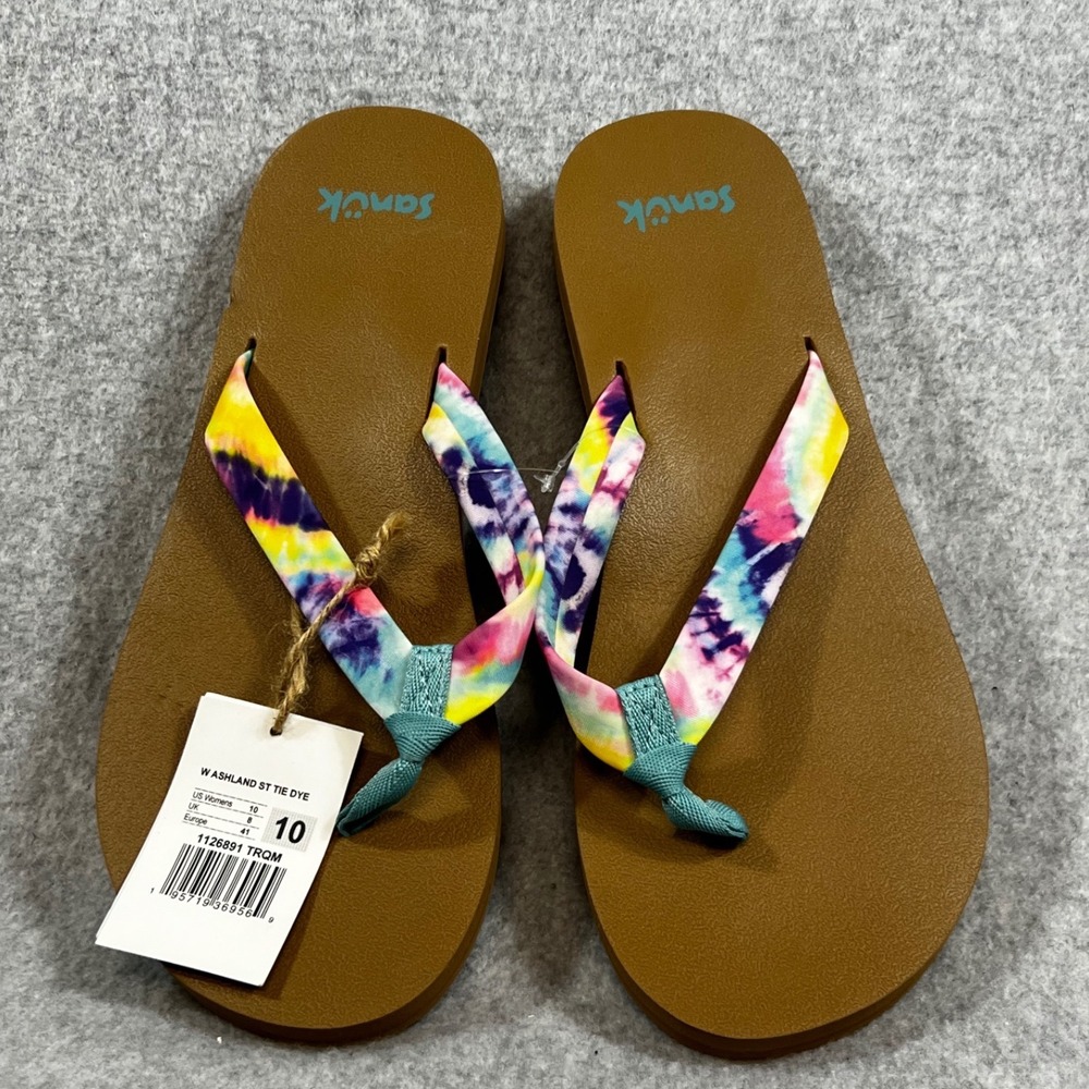 Sanuk Ashland ST Flip Flops Womens 10 Brown Tie Dye New Soft Top Foam Sandals